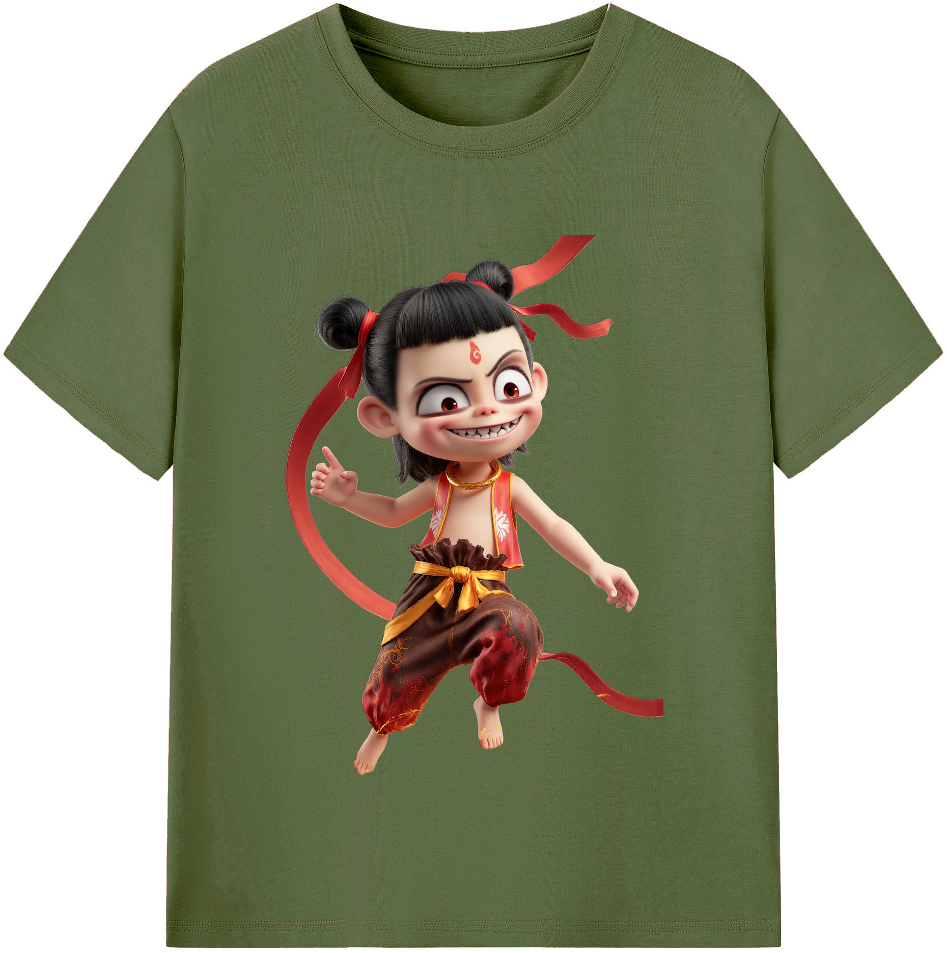（画像用） Ne Zha 2 ナタ 魔童の大暴れ 綿100％半袖Tシャツ（フロントプリント）
